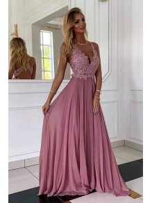 A-Line Lace Chiffon V-Neck Long Prom Dresses Formal Evening Gowns 995011041 A-Line Lace Chiffon V-Neck Long Prom Dresses Formal Evening Gowns 995011041