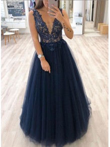 A-Line Beaded Lace Tulle Long Prom Dresses Formal Evening Gowns 995011050 A-Line Beaded Lace Tulle Long Prom Dresses Formal Evening Gowns 995011050