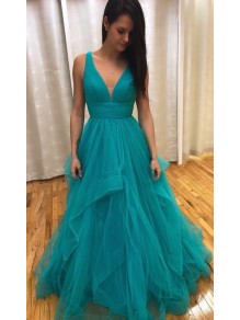 A-Line Tulle V-Neck Long Prom Dresses Formal Evening Gowns 995011053 A-Line Tulle V-Neck Long Prom Dresses Formal Evening Gowns 995011053