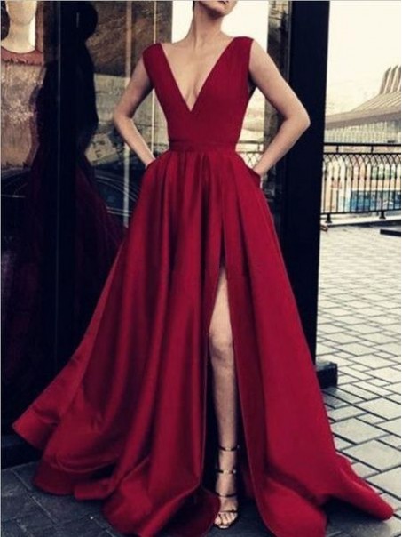 A-Line V-Neck Long Prom Dresses Formal Evening Gowns 995011055