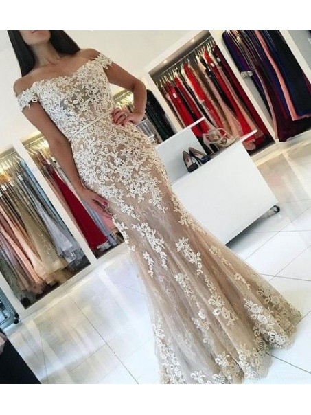 Mermaid Off-the-Shoulder Lace Long Prom Dresses Formal Evening Gowns 995011075