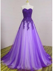 A-Line Beaded Lace Tulle Long Prom Dresses Formal Evening Gowns 995011083