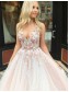 A-Line Tulle V-Neck Long Prom Dresses Formal Evening Gowns 995011109
