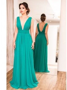 A-Line Chiffon V-Neck Long Formal Evening Dresses Wedding Party Gowns 995011115