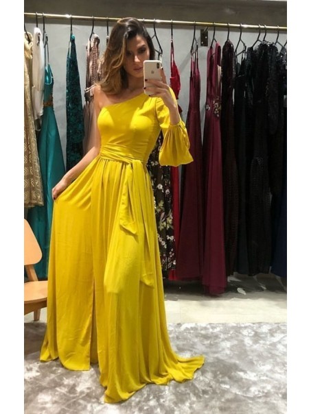 A-Line One Sleeves Long Prom Dresses Formal Evening Gowns 995011124