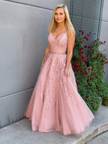A-Line Lace Two Pieces Long Prom Dresses Formal Evening Gowns 995011140