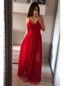 A-Line Long Red Chiffon V-Neck Prom Dresses Formal Evening Gowns 995011144 A-Line Long Red Chiffon V-Neck Prom Dresses Formal Evening Gowns 995011144