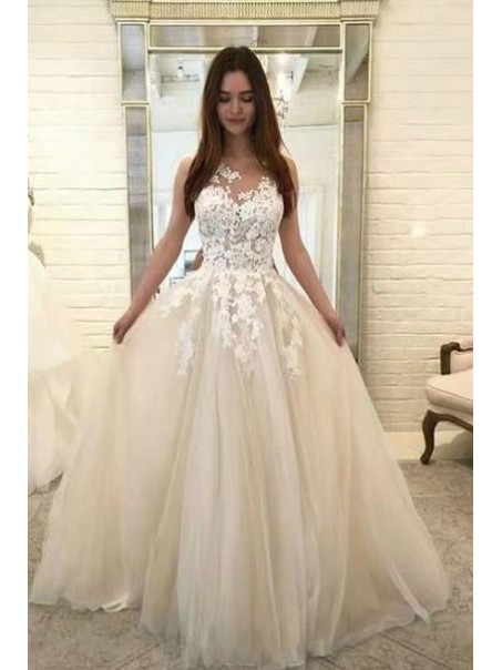 A-Line Lace Tulle Long Prom Dresses Formal Evening Gowns 995011145