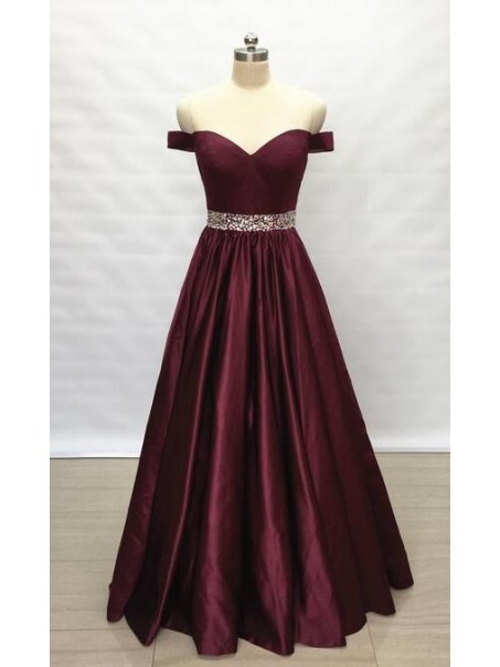 A-Line Beaded Off-the-Shoulder Long Prom Dresses Formal Evening Gowns 995011152