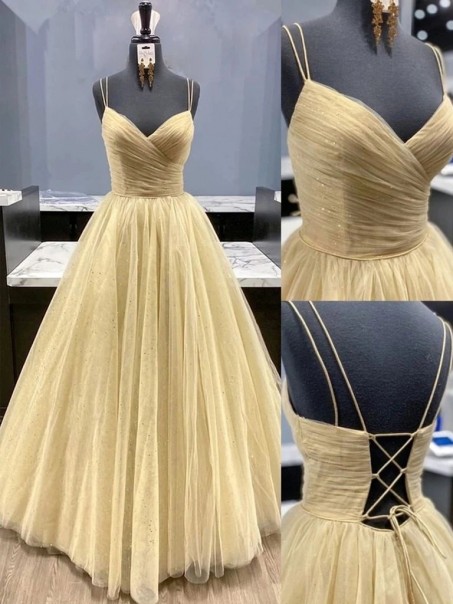 A-Line Tulle Long Prom Dresses Formal Evening Gowns 995011163
