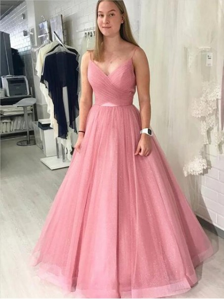 A-Line Tulle Long Prom Dresses Formal Evening Gowns 995011165