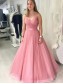 A-Line Tulle Long Prom Dresses Formal Evening Gowns 995011165