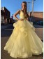 Long Yellow Tulle V-Neck Prom Dresses Formal Evening Gowns 995011189
