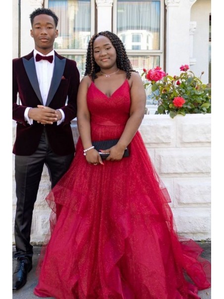 A-Line V-Neck Long Prom Dresses Formal Evening Gowns 995011194