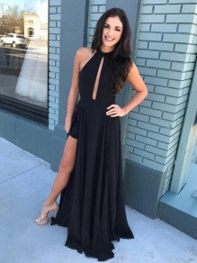 Long Black Chiffon Long Prom Dresses Formal Evening Gowns 995011221