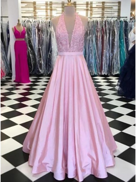 A-Line Long Pink Lace Prom Dresses Formal Evening Gowns 995011237 A-Line Long Pink Lace Prom Dresses Formal Evening Gowns 995011237