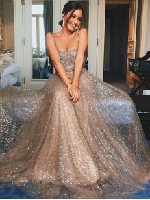 A-Line Sequins Long Prom Dresses Formal Evening Gowns 995011241