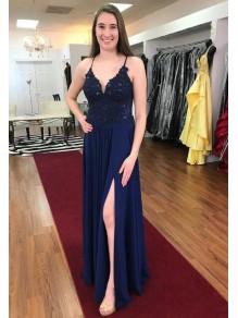 A-Line Beaded Lace Chiffon Long Prom Dresses Formal Evening Gowns 995011243