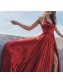 A-Line V-Neck Satin Long Prom Dresses Formal Evening Gowns 995011245