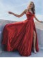 A-Line V-Neck Satin Long Prom Dresses Formal Evening Gowns 995011245