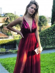 A-Line Sequins Tulle Long Prom Dresses Formal Evening Gowns 995011249 A-Line Sequins Tulle Long Prom Dresses Formal Evening Gowns 995011249