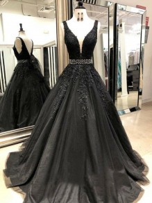 A-Line Beaded Lace Tulle Long Prom Dresses Formal Evening Gowns 995011251 A-Line Beaded Lace Tulle Long Prom Dresses Formal Evening Gowns 995011251