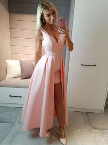 A-Line High Low V-Necck Prom Dresses Formal Evening Gowns 995011254