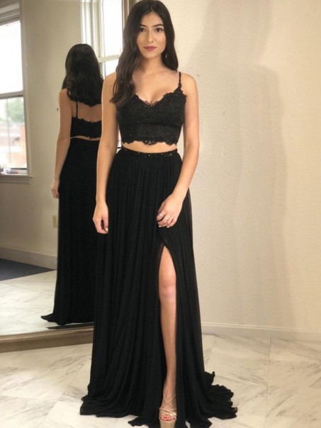 A-Line Two Pieces Long Black Prom Dresses Formal Evening Gowns 995011262 A-Line Two Pieces Long Black Prom Dresses Formal Evening Gowns 995011262