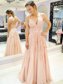 A-Line Lace V-Neck Long Prom Dresses Formal Evening Gowns 995011265 A-Line Lace V-Neck Long Prom Dresses Formal Evening Gowns 995011265