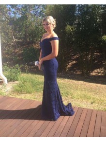 Mermaid Long Navy Lace Off-the-Shoulder Prom Dresses Formal Evening Gowns 995011269 Mermaid Long Navy Lace Off-the-Shoulder Prom Dresses Formal Evening Gowns 995011269