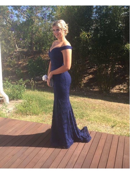 Mermaid Long Navy Lace Off-the-Shoulder Prom Dresses Formal Evening Gowns 995011269 Mermaid Long Navy Lace Off-the-Shoulder Prom Dresses Formal Evening Gowns 995011269