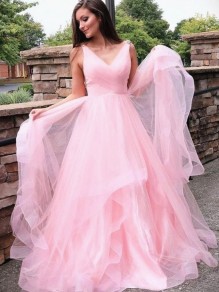 A-Line Long Pink Tulle Prom Dresses Formal Evening Gowns 995011270 A-Line Long Pink Tulle Prom Dresses Formal Evening Gowns 995011270