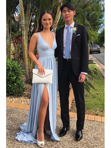 A-Line Simple Stunning V-Neck Long Prom Dresses Formal Evening Gowns 995011285