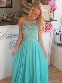 A-Line Chiffon Lace Long Prom Dresses Formal Evening Gowns 995011294