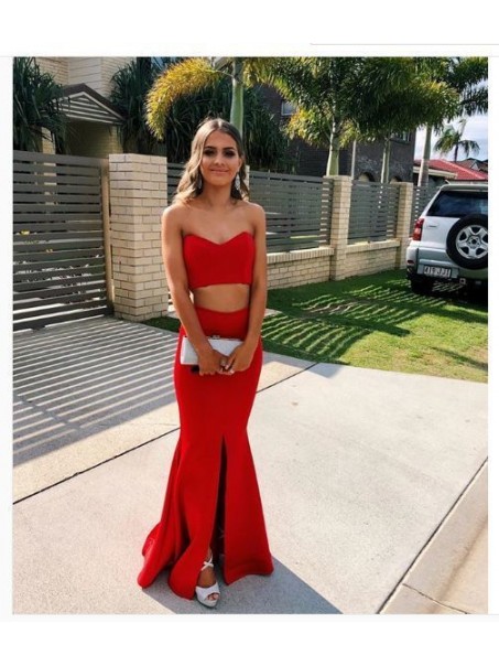 Mermaid Long Red Two Pieces Prom Dresses Formal Evening Gowns 995011296