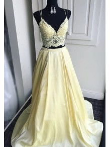 A-Line Two Pieces Long Prom Dresses Formal Evening Gowns 995011297 A-Line Two Pieces Long Prom Dresses Formal Evening Gowns 995011297