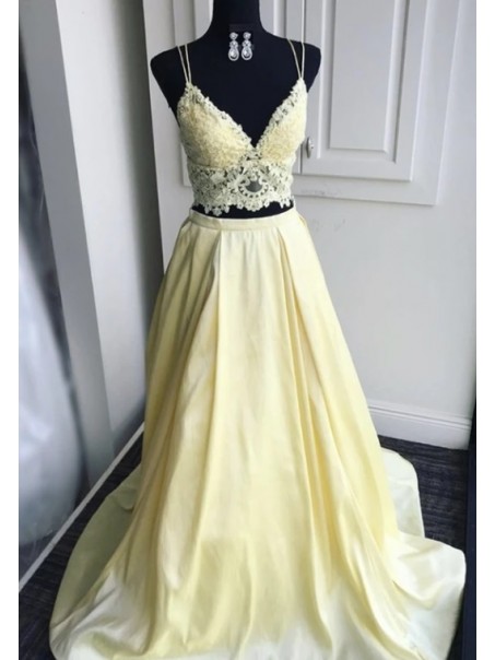 A-Line Two Pieces Long Prom Dresses Formal Evening Gowns 995011297 A-Line Two Pieces Long Prom Dresses Formal Evening Gowns 995011297