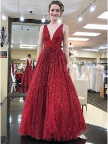 Sparkle V-Neck Long Prom Dresses Formal Evening Dresses 99501130