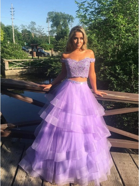 A-Line Beaded Lace Appliques Two Pieces Long Prom Dresses Formal Evening Gowns 995011303