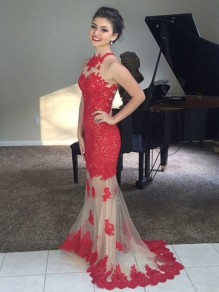Mermaid Lace Appliques Long Prom Dresses Formal Evening Gowns 995011312