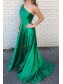 A-Line Beaded One-Shoulder Long Green Prom Dresses Formal Evening Gowns 995011315