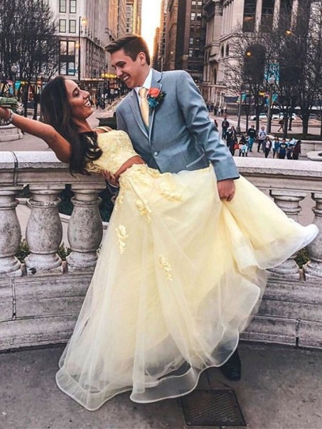 Two Pieces Lace Appliques Long Yellow Prom Dresses Formal Evening Gowns 995011318 Two Pieces Lace Appliques Long Yellow Prom Dresses Formal Evening Gowns 995011318