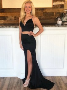 Long Black Two Pieces Prom Dresses Formal Evening Gowns 995011321