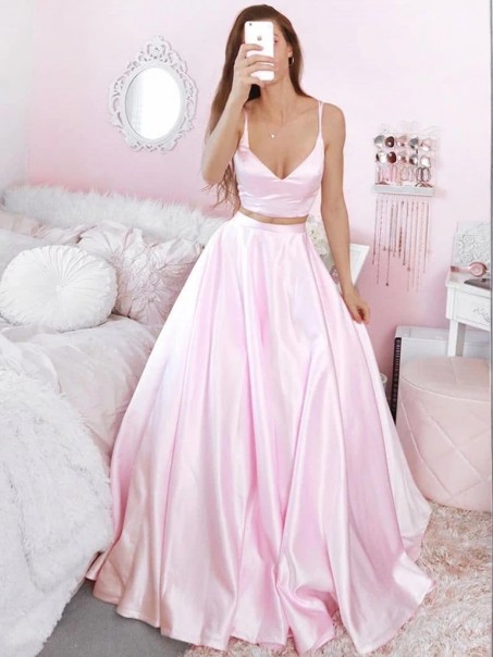 A-Line Two Pieces Long Pink Prom Dresses Formal Evening Gowns 995011322 A-Line Two Pieces Long Pink Prom Dresses Formal Evening Gowns 995011322