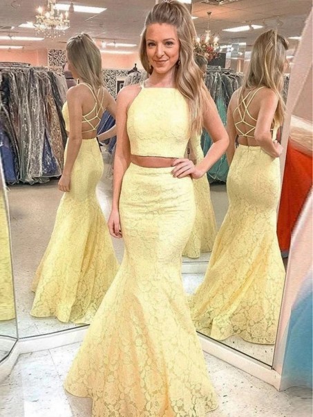 Long Yellow Lace Two Pieces Prom Dresses Formal Evening Gowns 995011334 Long Yellow Lace Two Pieces Prom Dresses Formal Evening Gowns 995011334