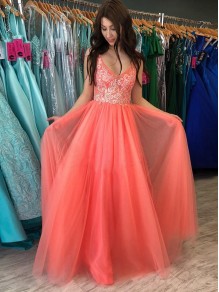 A-Line Lace V-Neck Long Prom Dresses Formal Evening Gowns 995011337 A-Line Lace V-Neck Long Prom Dresses Formal Evening Gowns 995011337