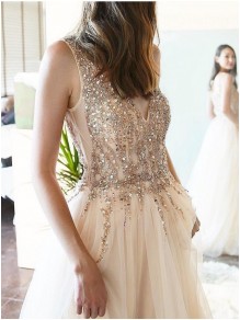 A-Line Beaded Tulle Long Prom Dresses Formal Evening Gowns 995011339 A-Line Beaded Tulle Long Prom Dresses Formal Evening Gowns 995011339