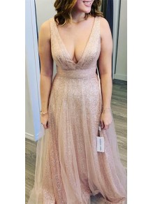 A-Line V-Neck Sequins Tulle Long Prom Dresses Formal Evening Gowns 995011346 A-Line V-Neck Sequins Tulle Long Prom Dresses Formal Evening Gowns 995011346
