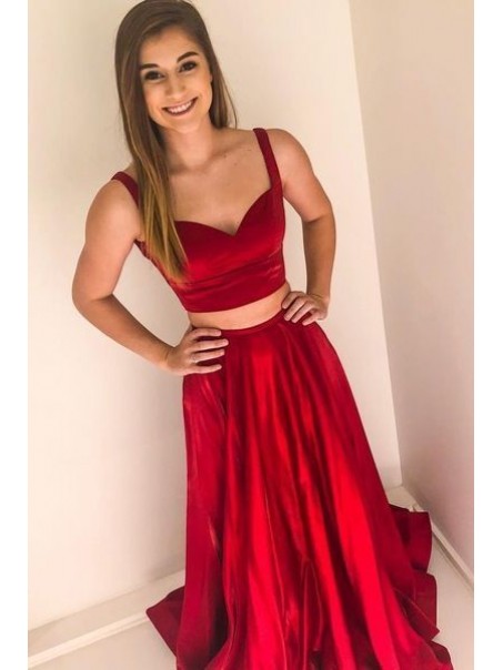 A-Line Long Red Two Pieces Prom Dresses Formal Evening Gowns 995011350