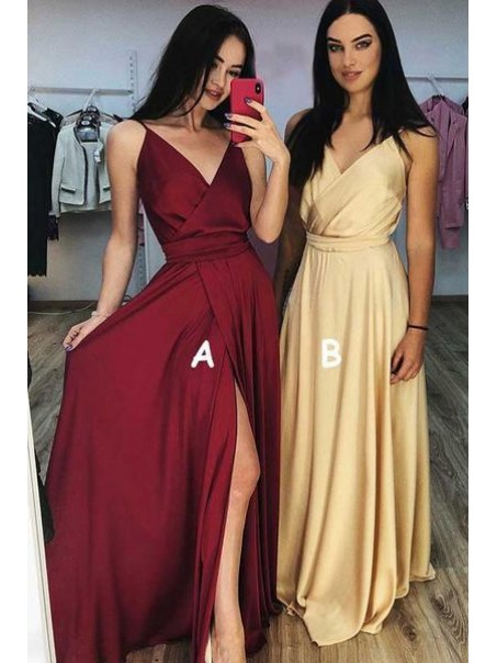 A-Line V-Neck Long Prom Dresses Formal Evening Gowns 995011363